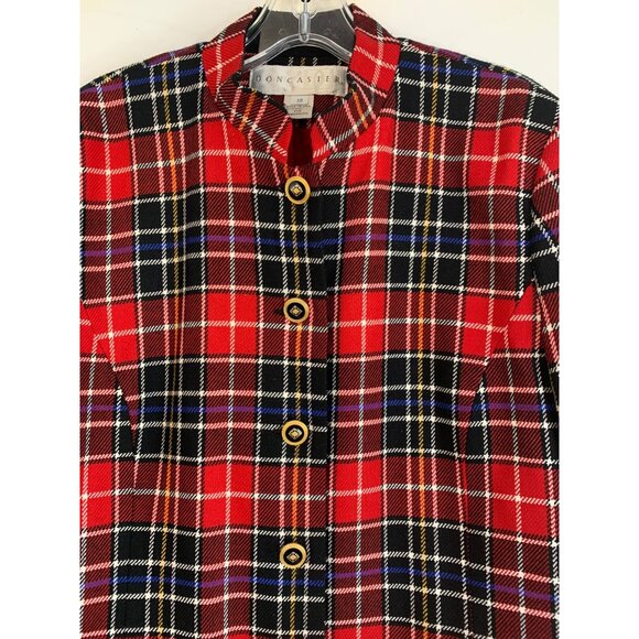 Vintage 90s Doncaster Red Plaid Wool Blazer Jacket Size 8 Button Lined RFF10659 - Picture 3 of 8